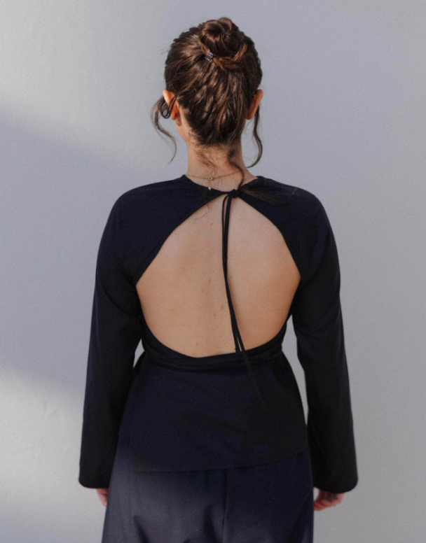 Long Sleeve Apron Top - Wild Silk - Black