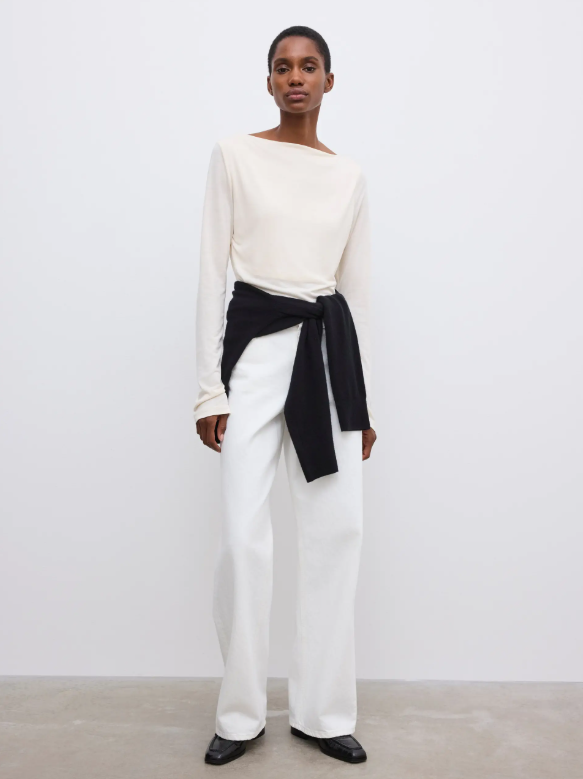 Ls square neck top - Cream White