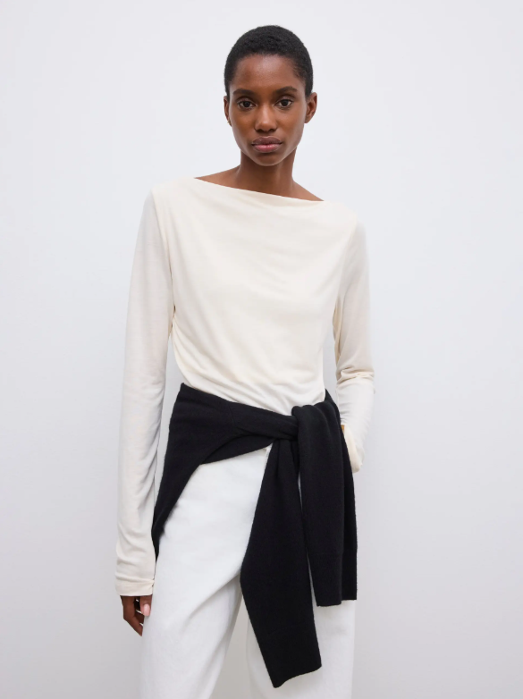 Ls square neck top - Cream White