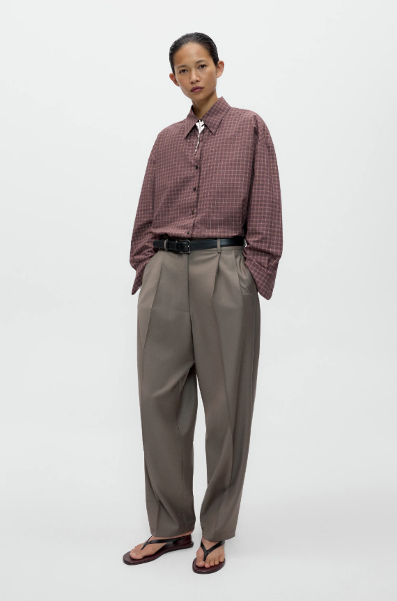 Virgin wool masculine barrel pants - Taupe