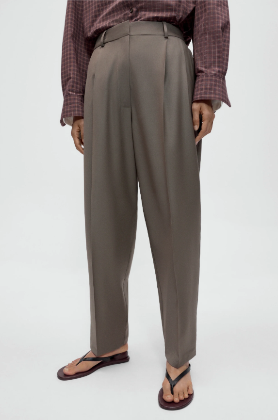 Virgin wool masculine barrel pants - Taupe