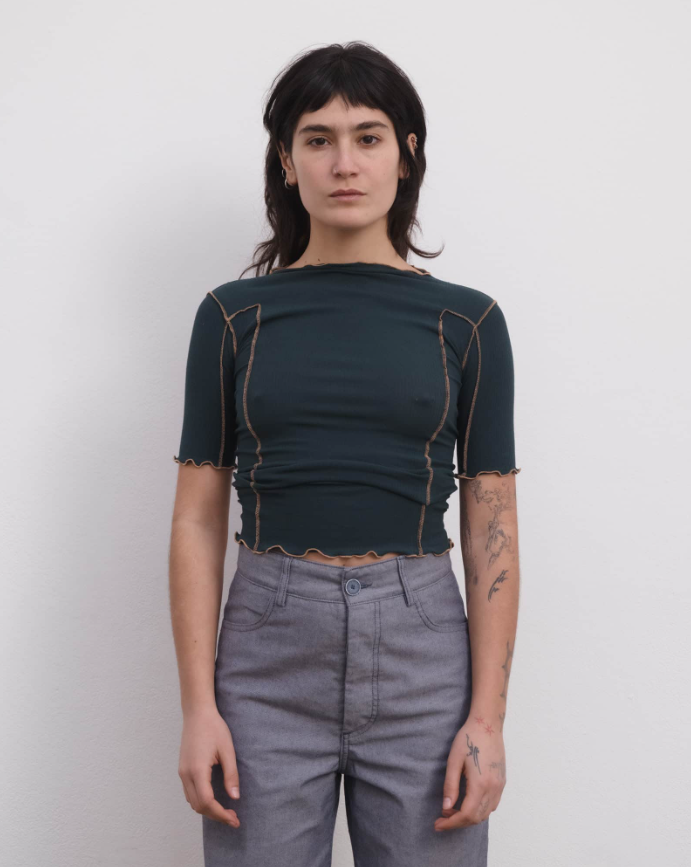 Omato 3/4 Tee Shirt - Organic Cotton Rib - Hirsu green