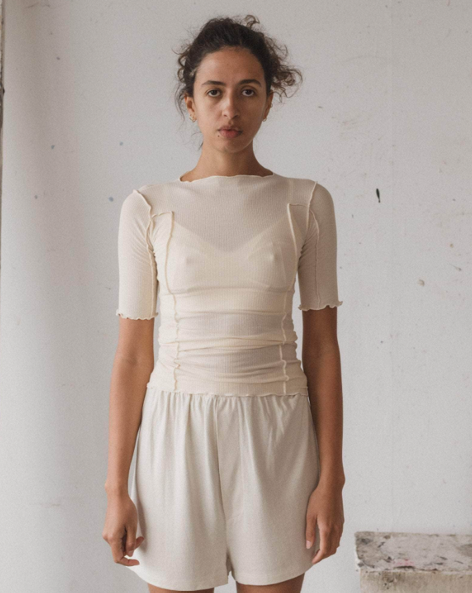 Omato 3/4 Tee Shirt - Fine Organic Cotton Rib - Off white