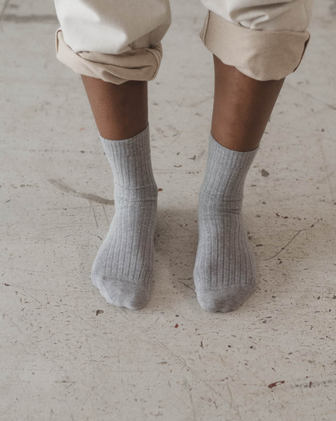 Rib Overankle Socks - grey melange