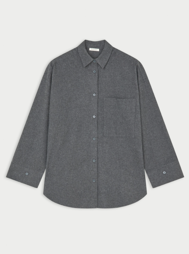 Derris Flannel organic cotton shirt - Dark Grey Melange