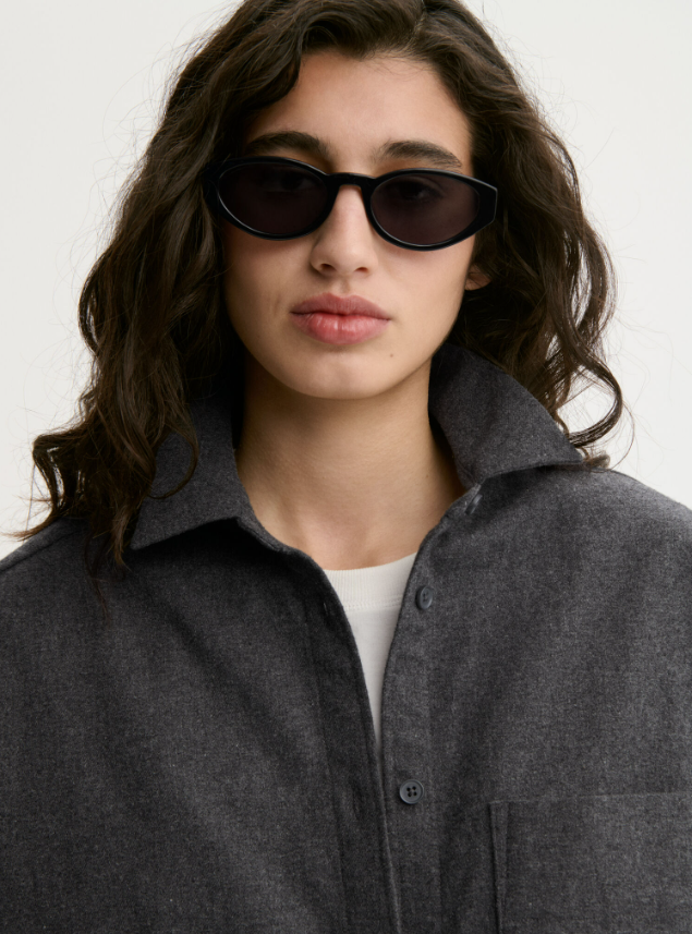 Derris Flannel organic cotton shirt - Dark Grey Melange