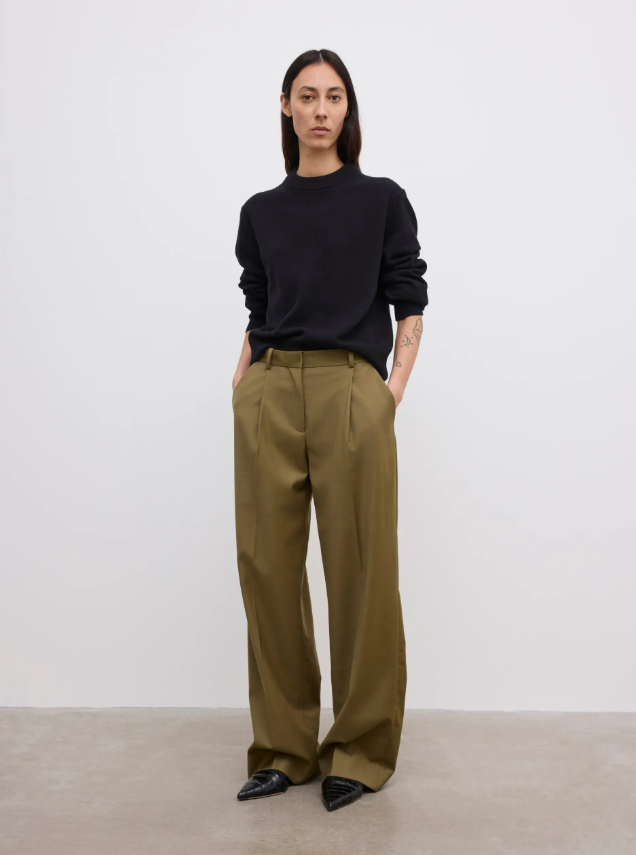 Relaxed wool trousers - Olive Green