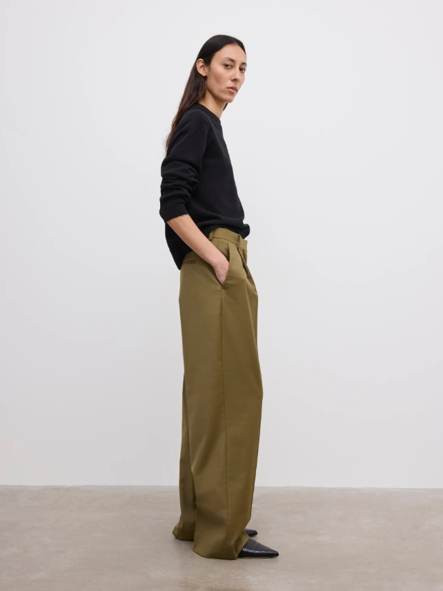 Relaxed wool trousers - Olive Green
