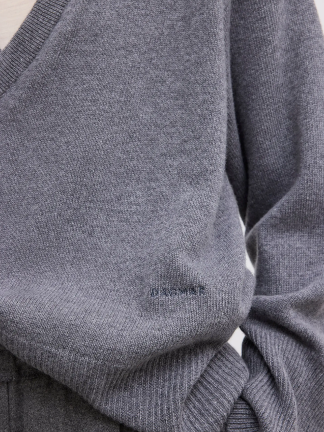 Soft wool vneck knit - Light Grey Melange