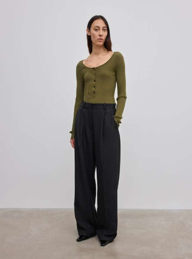 Ls henley knit top - Dark Olive Green