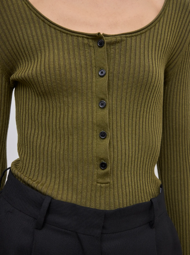 Ls henley knit top - Dark Olive Green