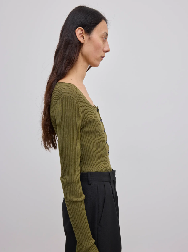 Ls henley knit top - Dark Olive Green