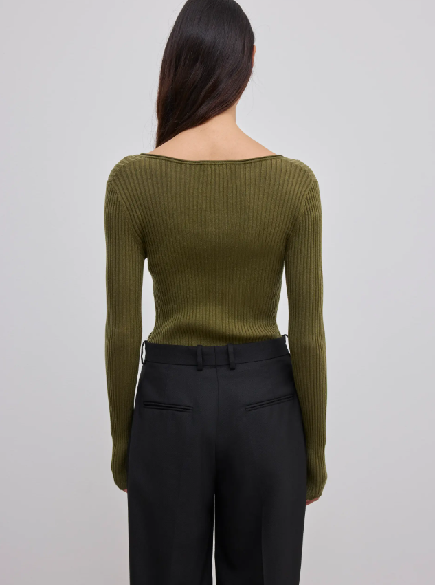 Ls henley knit top - Dark Olive Green