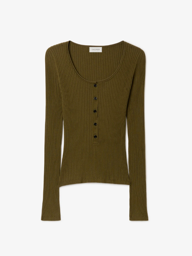 Ls henley knit top - Dark Olive Green