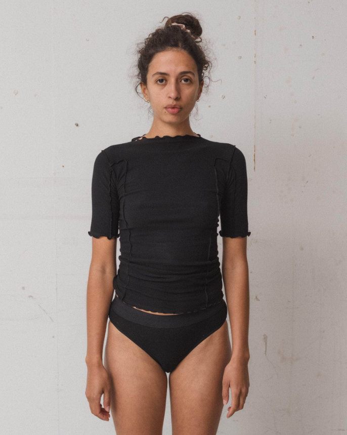 Omato 3/4 Tee Shirt - Fine Organic Cotton Rib - Black