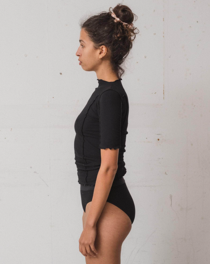 Omato 3/4 Tee Shirt - Fine Organic Cotton Rib - Black