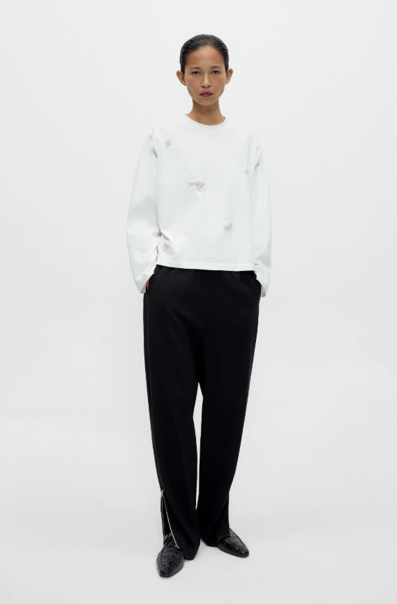 EMBELLISHED LONG-SLEEVE TEE - WHITE