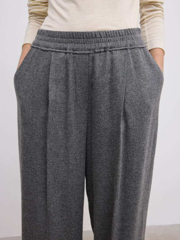 Elastic wool trousers - Light Grey Melange