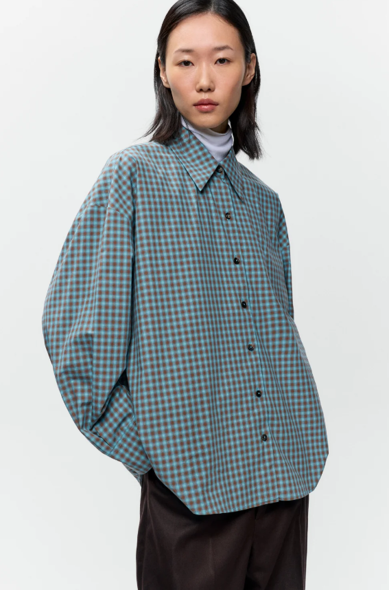 CHECKED OVERSIZED SHIRT - Turquoise/Orange