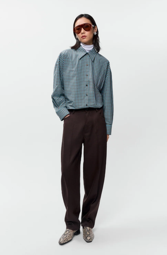 CHECKED OVERSIZED SHIRT - Turquoise/Orange