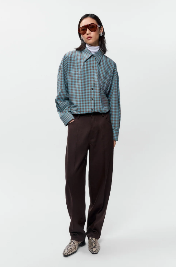 CHECKED OVERSIZED SHIRT - Turquoise/Orange