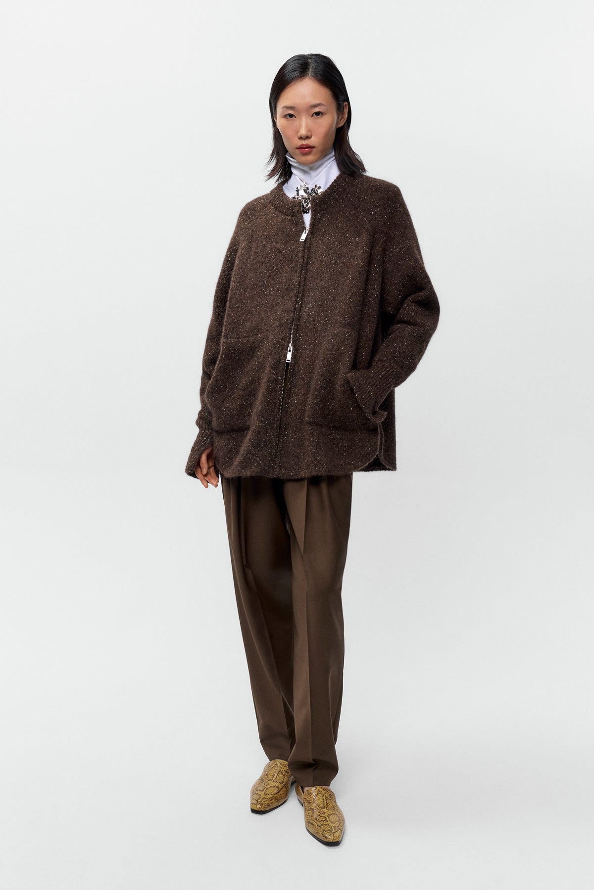 SPECKLED ZIP-JACKET - Chocolate