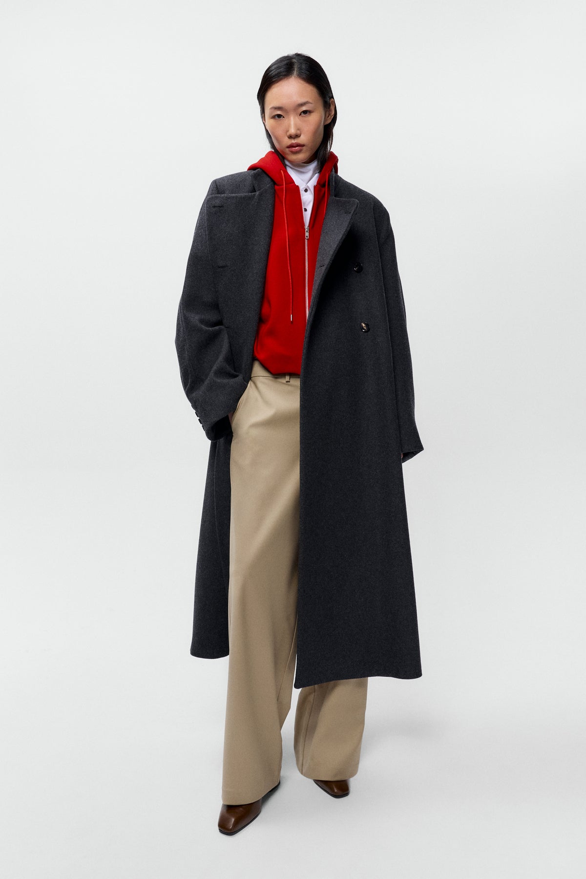 VIRGIN WOOL LONG COAT - Anthracite