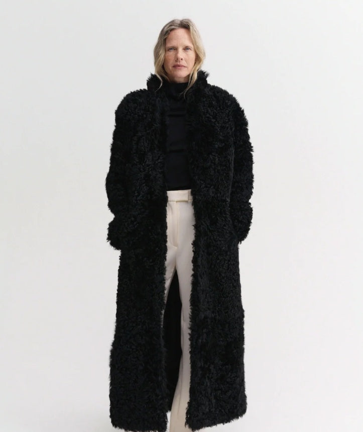 Claudie Shearling Coat, black