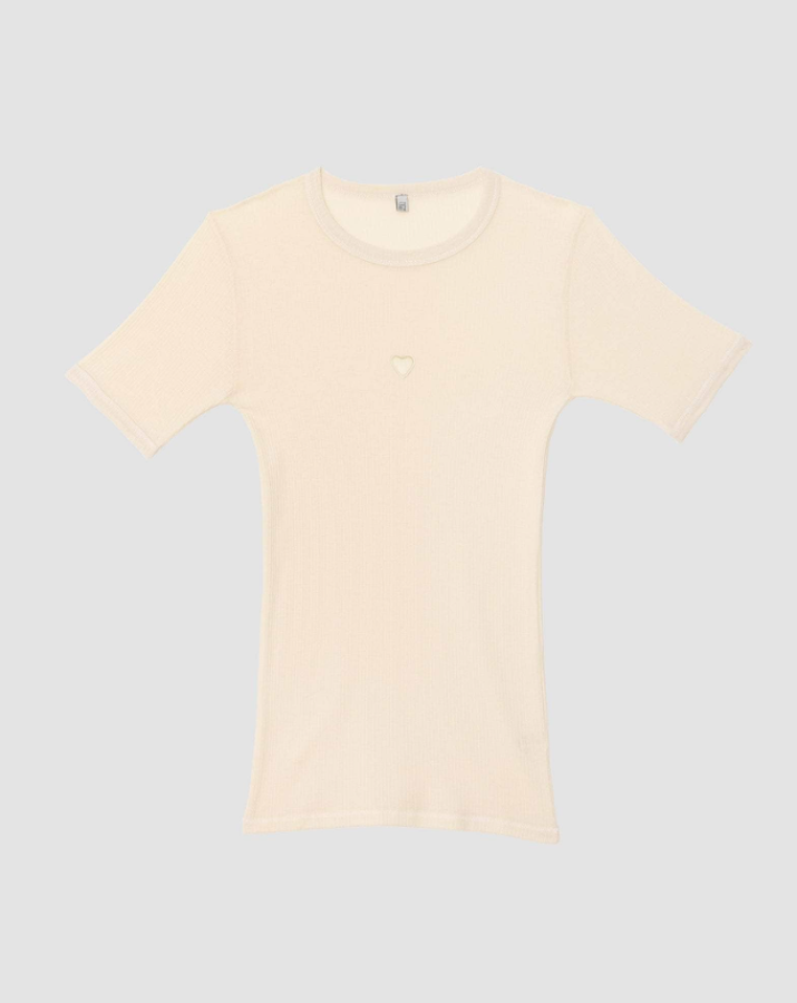 Baserange SS26 - Heart Tee Shirt - Fine Organic Cotton Rib - Undyed