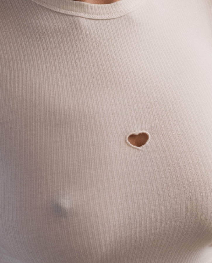 Baserange SS26 - Heart Tee Shirt - Fine Organic Cotton Rib - Undyed
