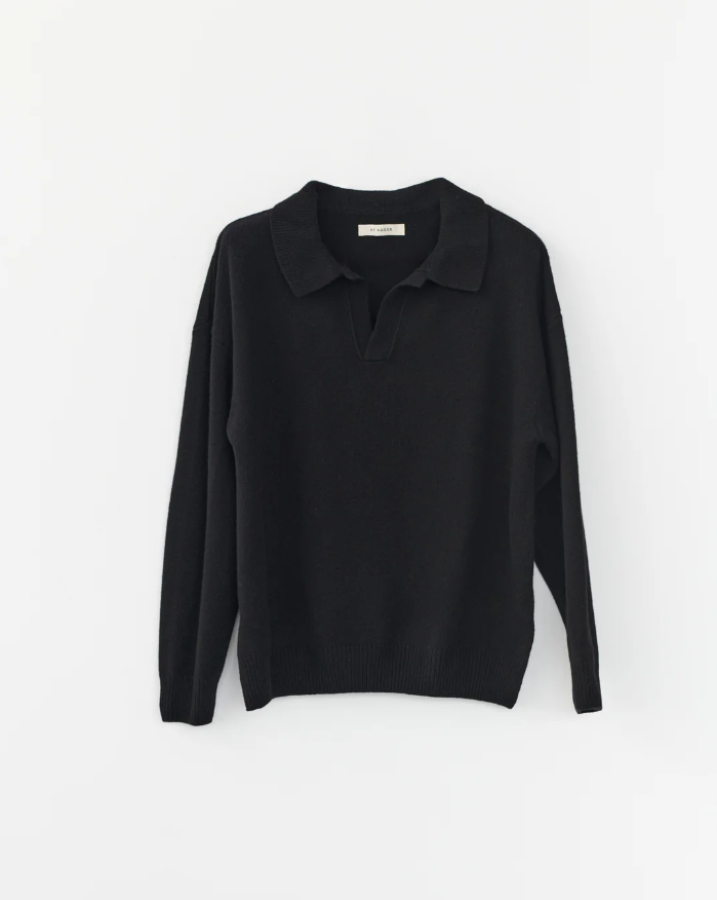 AF Agger AW24 - WOOL POLO KNIT - black