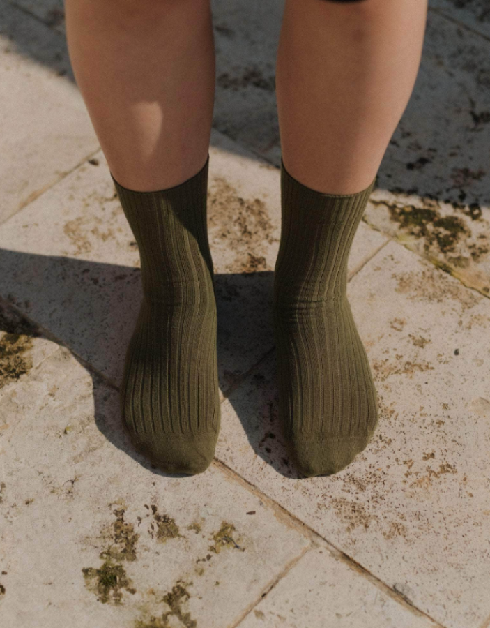 Baserange AW25 - Rib Overankle Socks - Organic Cotton Rib - Khaki