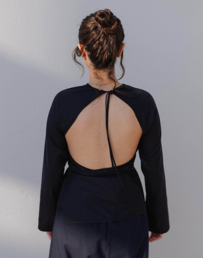 Baserange AW26 - Long Sleeve Apron Top - Wild Silk - Black