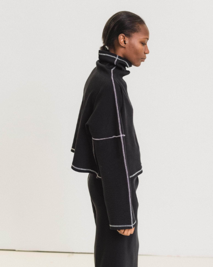 Baserange PF25 - Brig Skirt - Ribbed Organic Cotton Jersey - Black