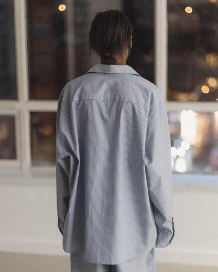 Baserange PF25 - Claude Shirt - Organic Cotton Poplin - Blue strip