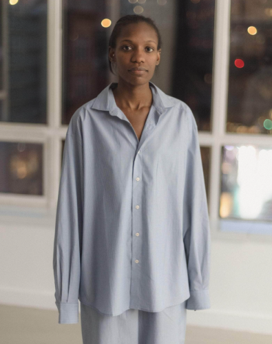 Baserange PF25 - Claude Shirt - Organic Cotton Poplin - Blue strip