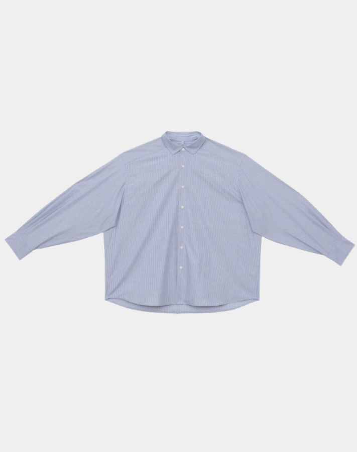 Baserange PF25 - Claude Shirt - Organic Cotton Poplin - Blue strip