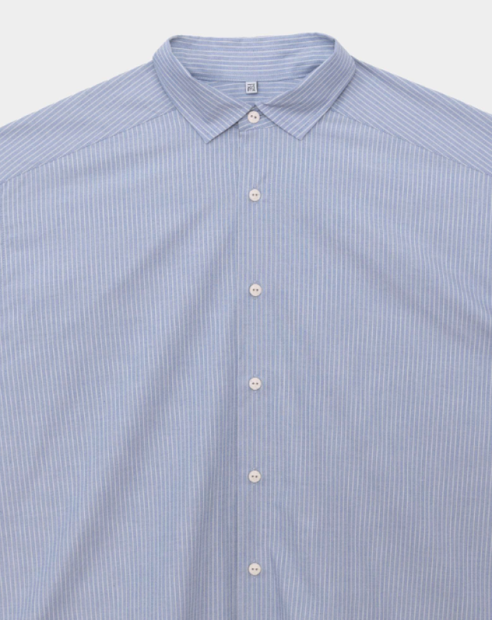 Baserange PF25 - Claude Shirt - Organic Cotton Poplin - Blue strip