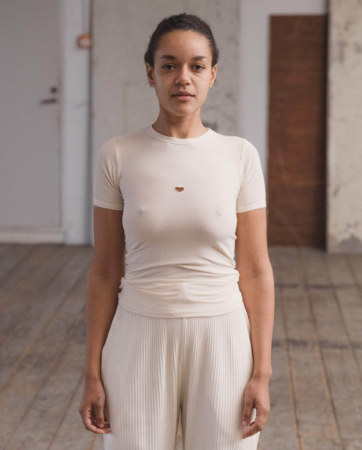 Baserange SS26 - Heart Tee Shirt - Fine Organic Cotton Rib - Undyed