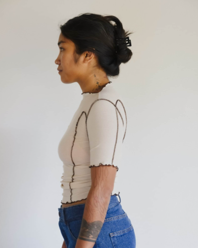 Baserange SS26 - Omato 3/4 Tee Shirt - Fine Organic Cotton Rib - Dylan beige