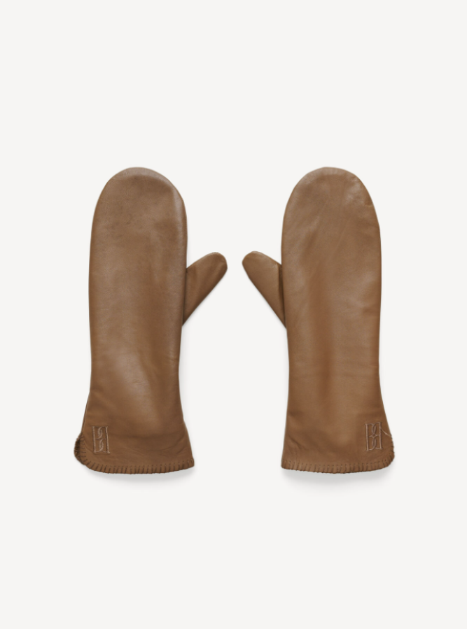 By Malene Birger AW24 - Ginnyl leather mittens  - Shitake