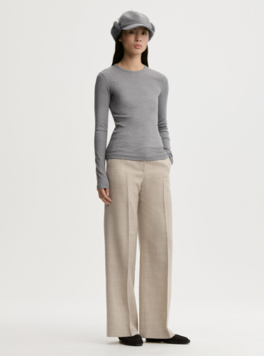 By Malene Birger AW26 - Brita Flat organic cotton long-sleeved - Grey Melange