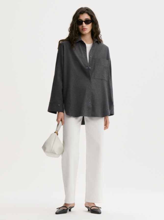 By Malene Birger AW26 - Derris Flannel organic cotton shirt - Dark Grey Melange By Malene Birger AW26 - Derris Flannel organic cotton shirt - Dark Grey Melange