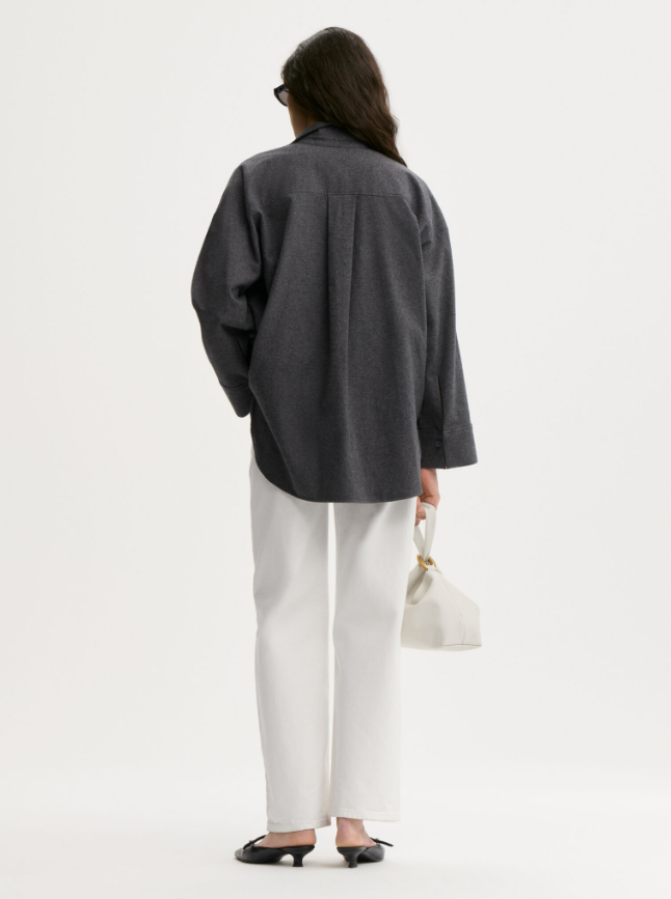 By Malene Birger AW26 - Derris Flannel organic cotton shirt - Dark Grey Melange By Malene Birger AW26 - Derris Flannel organic cotton shirt - Dark Grey Melange