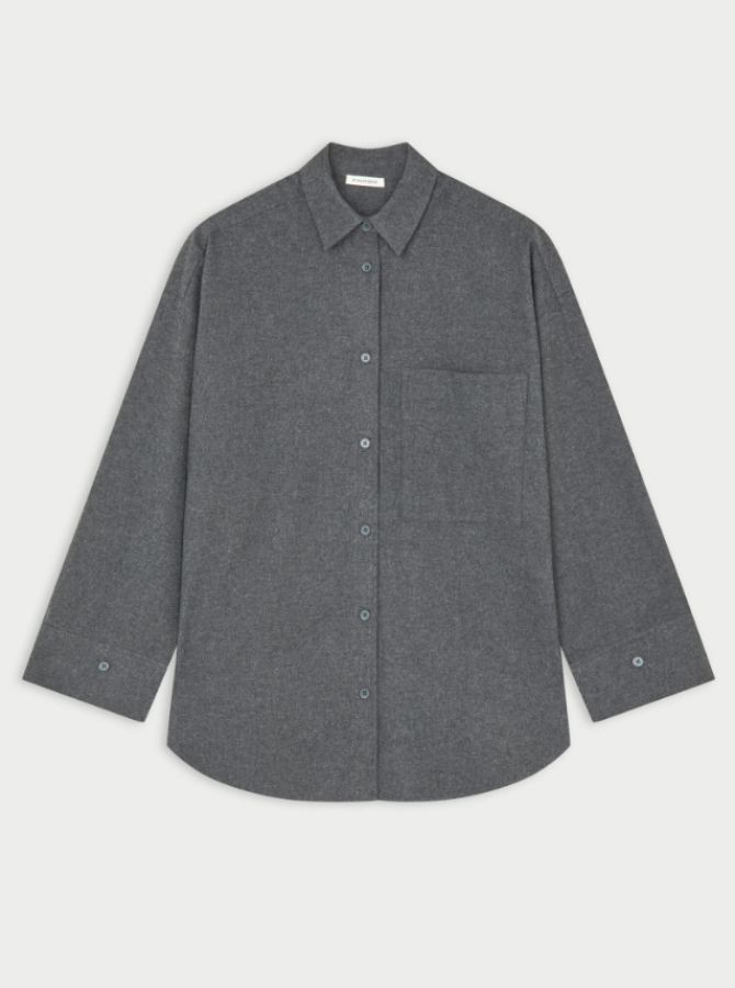By Malene Birger AW26 - Derris Flannel organic cotton shirt - Dark Grey Melange By Malene Birger AW26 - Derris Flannel organic cotton shirt - Dark Grey Melange