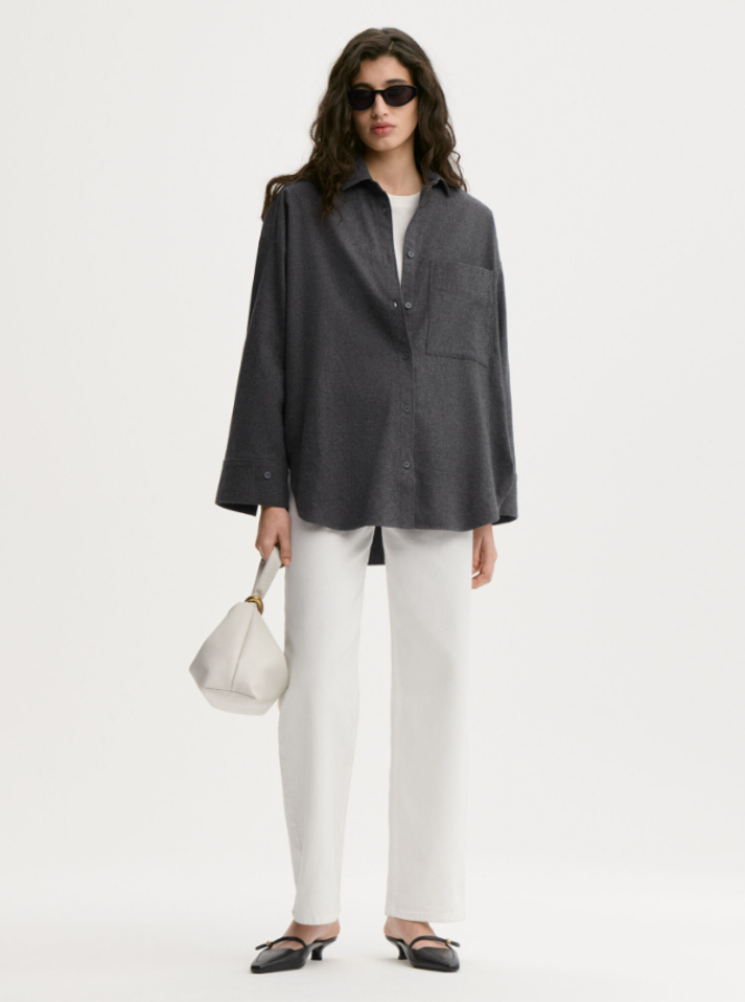 By Malene Birger AW26 - Derris Flannel organic cotton shirt - Dark Grey Melange By Malene Birger AW26 - Derris Flannel organic cotton shirt - Dark Grey Melange