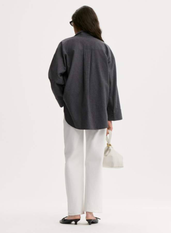 By Malene Birger AW26 - Derris Flannel organic cotton shirt - Dark Grey Melange By Malene Birger AW26 - Derris Flannel organic cotton shirt - Dark Grey Melange