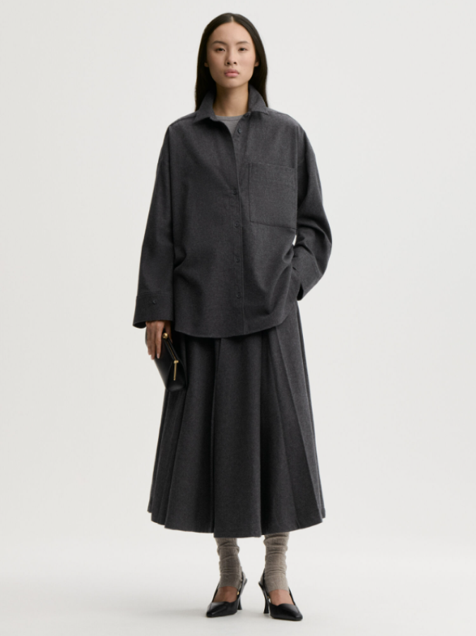 By Malene Birger AW26 - Eden organic cotton maxi skirt - Dark grey melange By Malene Birger AW26 - Eden organic cotton maxi skirt - Dark grey melange