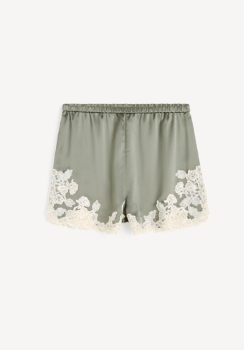 By Malene Birger SS26 - Eri satin shorts - Deep Lichen Green