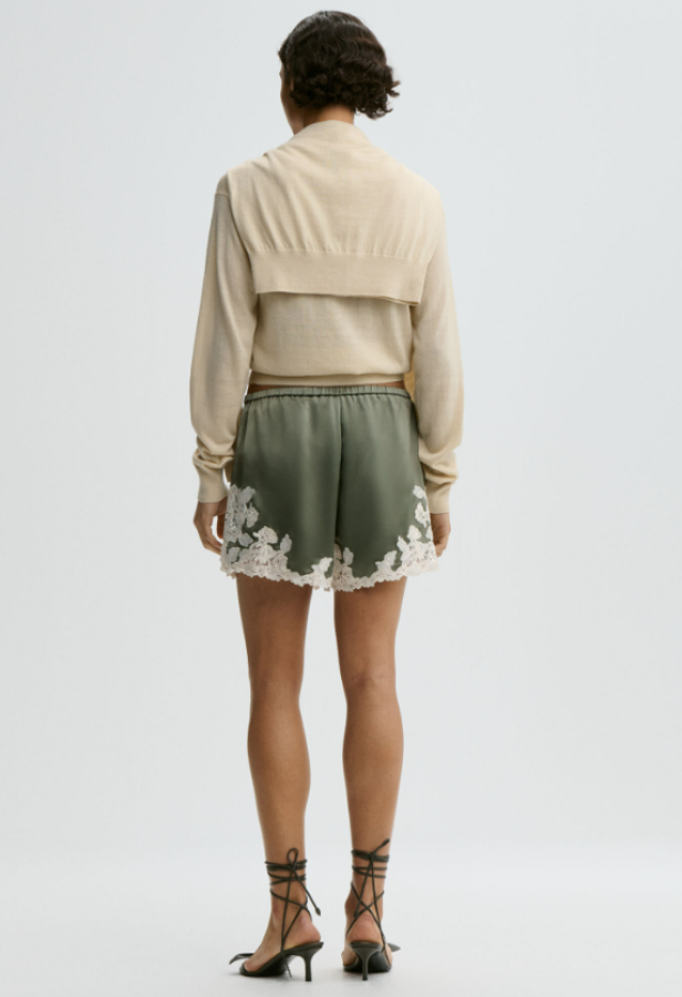 By Malene Birger SS26 - Eri satin shorts - Deep Lichen Green